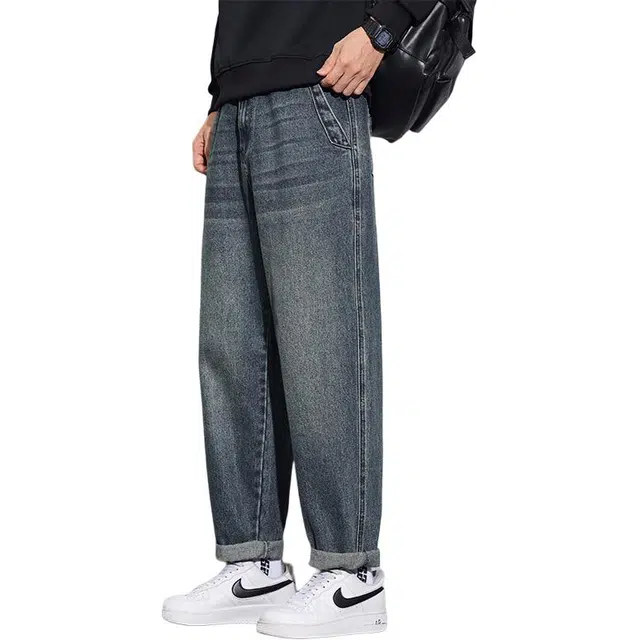 协协乐 美式复古做旧水洗春秋季宽松阔腿锥形萝卜裤高街机能风青少年百搭休闲运动长裤牛仔裤 男款