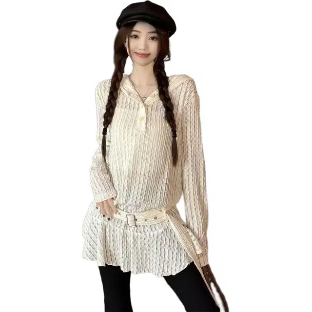 苏九儿 蕾丝镂空连帽设计感宽松荷叶边衬衫 女款