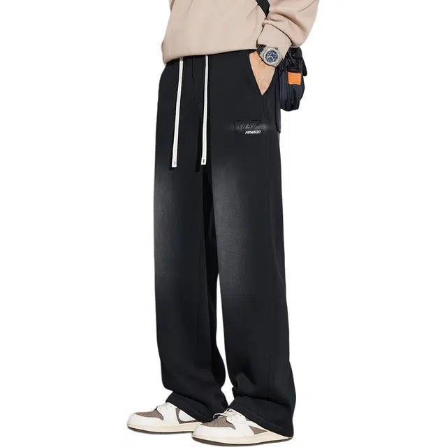 协协乐 高街渐变复古做旧水洗男士春秋季阔腿拖地长裤美式潮牌工装运动秋冬重磅卫裤休闲裤 男款