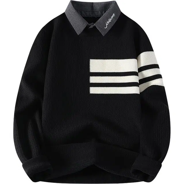 百胜狐 百胜狐高级感男秋冬季衬衫领男士韩系撞色加厚打底衫线衣针织衫 男款