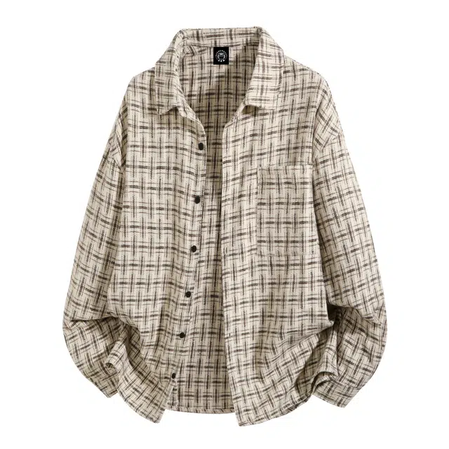 吾皇猫 美式潮牌高街复古撞色条纹格子设计宽松休闲日常通勤百搭开衫长袖衬衫 男女同款