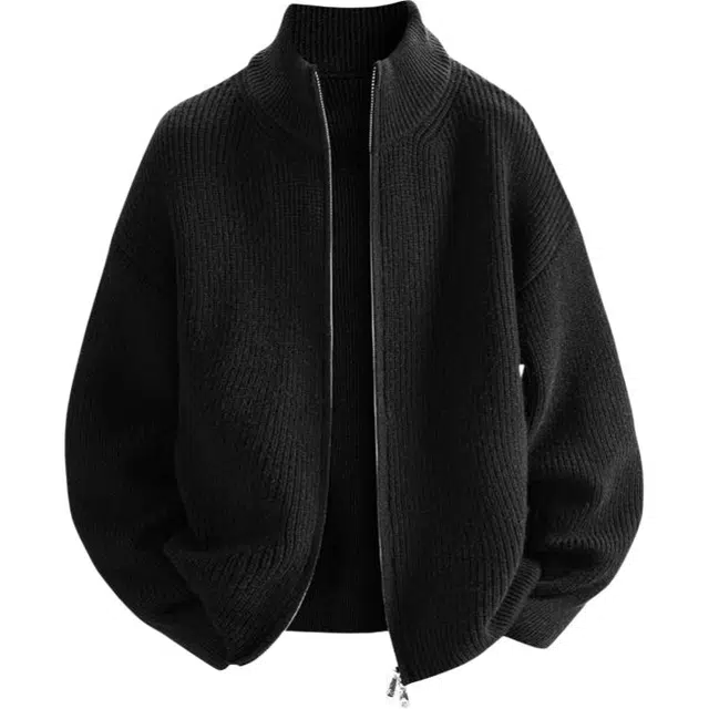 帝狼牛 美式复古慵懒风多季立领适用宽松拉链开衫情侣外套针织衫 男女同款