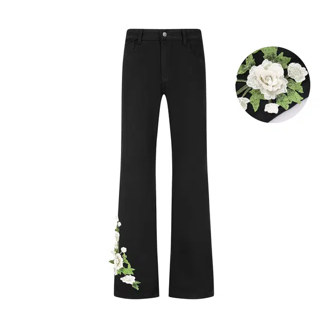 【万针刺绣3D立体浮雕】布客行 显腿长显高显瘦重工美式复古水洗直筒基础款花卉透气高街舒适亲肤休闲百搭微喇纯色长裤牛仔裤 男女同款