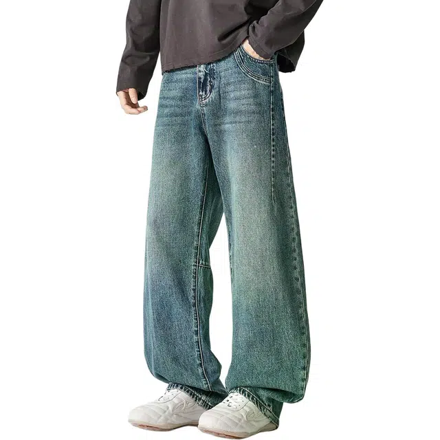 米素力 宽松秋季拖地美式中腰牛仔裤 男女同款