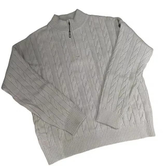 北欧攻略 美式复古慵懒风半拉链高领粗麻花纹理感软糯舒适毛衣外套美高级老钱风内搭外穿打底衫长袖针织衫 男女同款