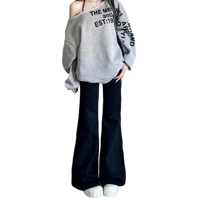 苏九儿 不贴腿微喇叭低腰修身阔腿显瘦直筒马蹄牛仔裤 女款