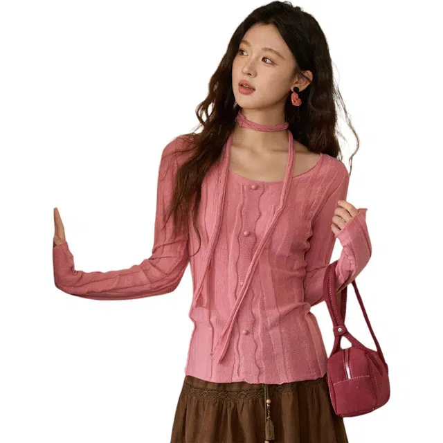 谜秀 弹力修身显瘦法式针织衫 女款