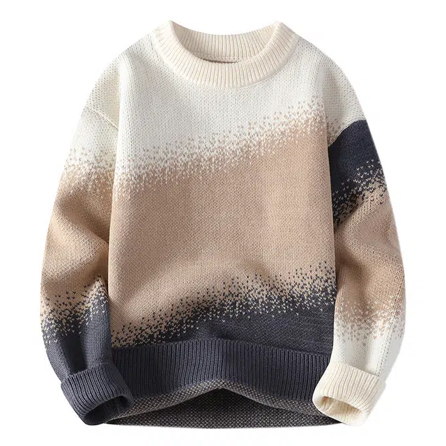 百胜狐 百胜狐渐变撞色男秋冬季青少年圆领加厚线衣男装潮牌宽松保暖针织衫 男款
