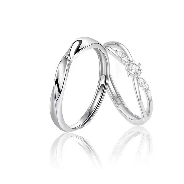 郁馨 恋爱结点简约精致轻奢高级感莫比乌斯环环相扣优雅时尚开口可调节对戒通勤日常 闪耀光芒温柔气质 合金 锆石戒指 男女同款情侣款
