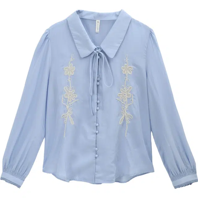 谜秀 绣花长袖翻领法式衬衫 女款