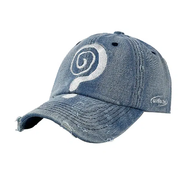 浪莎 韩式水洗做旧磨边破洞问号刺绣户外百搭运动潮流遮阳帽 棉 鸭舌帽 男女同款情侣款