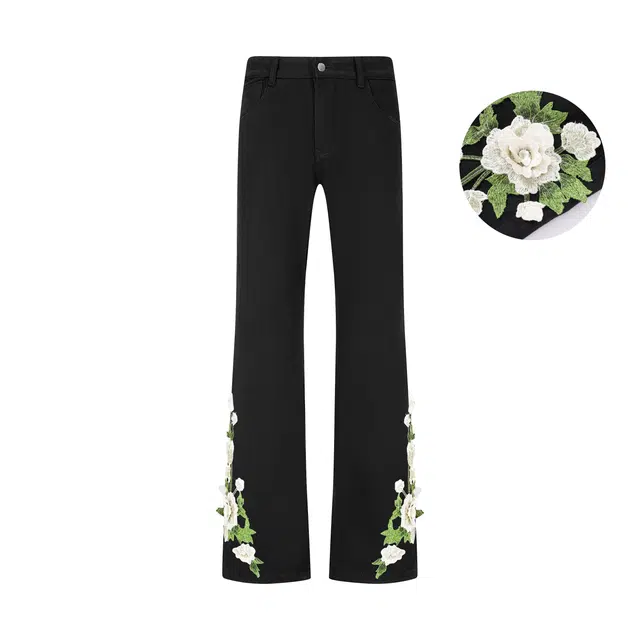 【万针刺绣3D立体浮雕】布客行 重工美式复古水洗直筒基础款花卉透气高街舒适亲肤休闲百搭微喇纯色长裤显高显瘦显腿长牛仔裤 男女同款