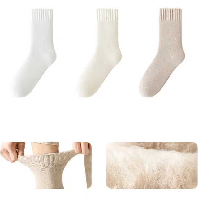 黛梦恋 秋冬季加绒加厚保暖羊绒地板袜中筒袜 女款