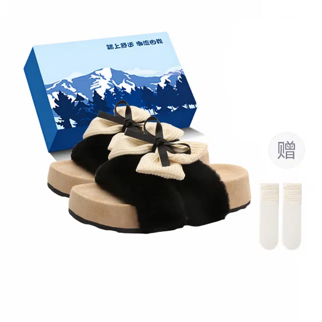 小鹿米利 甜美蝴蝶结复古厚底简约舒适 防滑一字拖鞋 女款