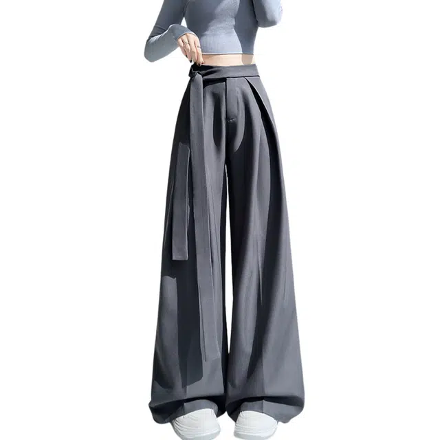 荟萃阁 西装阔腿裤老钱风垂感显瘦宽松大裤脚拖地裤子休闲裤 女款