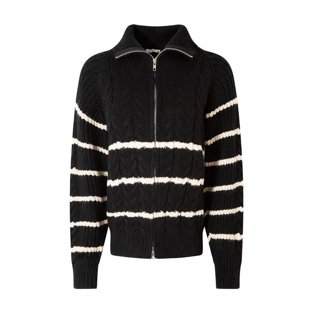 法文箱子 条纹拉链设计感常规长袖通勤开衫针织衫 女款