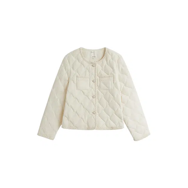 茵曼 小香风菱格高充绒量鸭绒外套厚实不臃肿小个子宝藏显瘦冬季短款平价保暖时尚抓绒内胆氛围羽绒服 女款