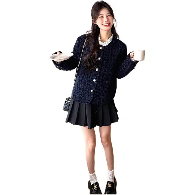 思蓓儿 粗花呢编织圆领小香风外套法式气质宽松显瘦高级感开衫上衣 夹克 女款