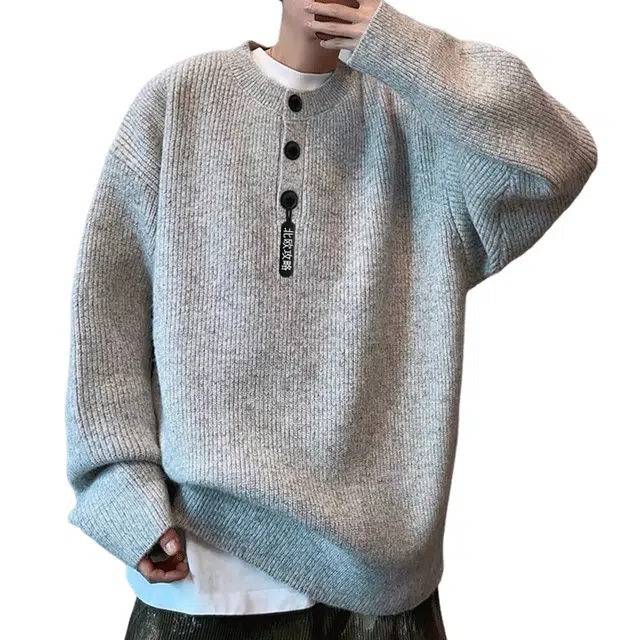 北欧攻略 高品质慵懒风痞帅亨利领软糯舒适松弛感休闲宽松大码显瘦外穿内搭打底衫叠穿长袖针织衫 男女同款