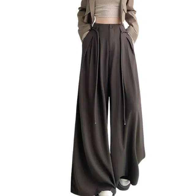 荟萃阁 宽松垂感十足西装阔腿裤老钱风显瘦大裤脚拖地裤子休闲裤 女款