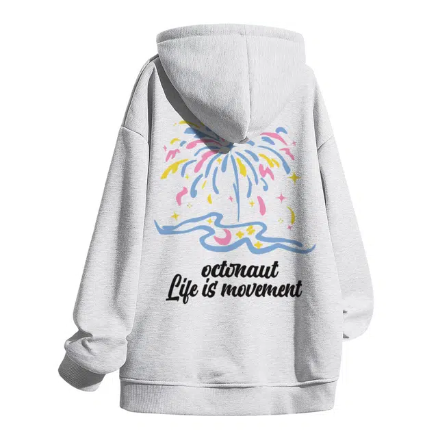 海底小纵队 美式高街缤纷色彩潮流烟花字母印花街头百搭宽松无性别主义长袖舒适亲肤套头连帽时尚重磅卫衣 男女同款