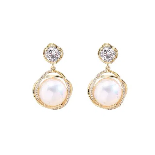 澜耀 金色珍珠复古耳坠 法式优雅气质轻奢耳饰 合金 耳环 女款