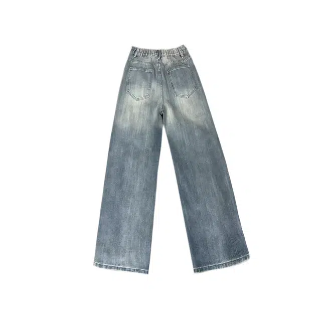 下层基础 高街宽松复古百搭潮流破洞嘻哈舒适长裤休闲牛仔裤 男女同款