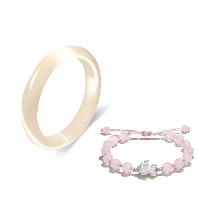 【寻梦石】 京华录 一步一响繁花似锦 香槟月光贵妃美人镯气质 新中式 素圈优雅 玻璃猫眼 手镯 女款