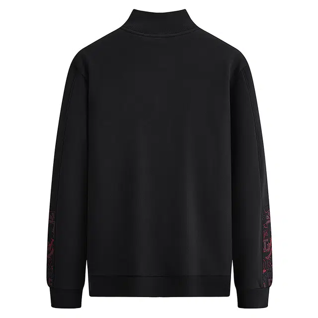 限定年品 与狼共舞 蓄热柔绒舒暖亲肤时尚国风臂花刺绣半开襟立领抗菌加厚卫衣 男款