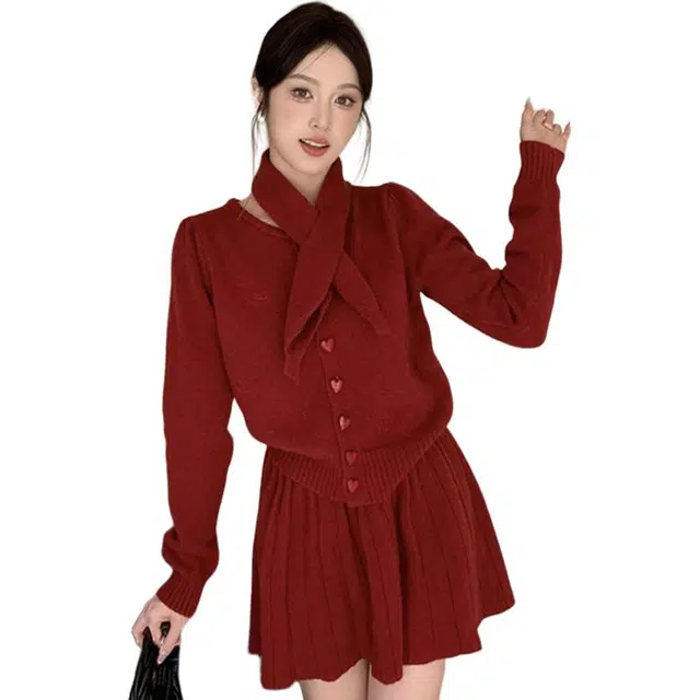 缪斯的诱惑 针织裙子女秋冬季小香韩系穿搭裙装套装 女款