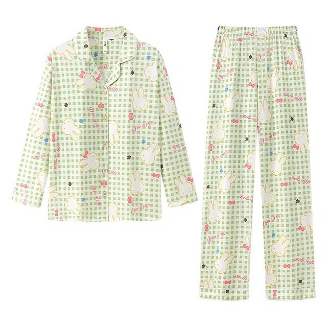 宫蝶 米菲长袖纯棉甜美风卡通家居服宽松休闲可外穿开衫睡衣套装 女款