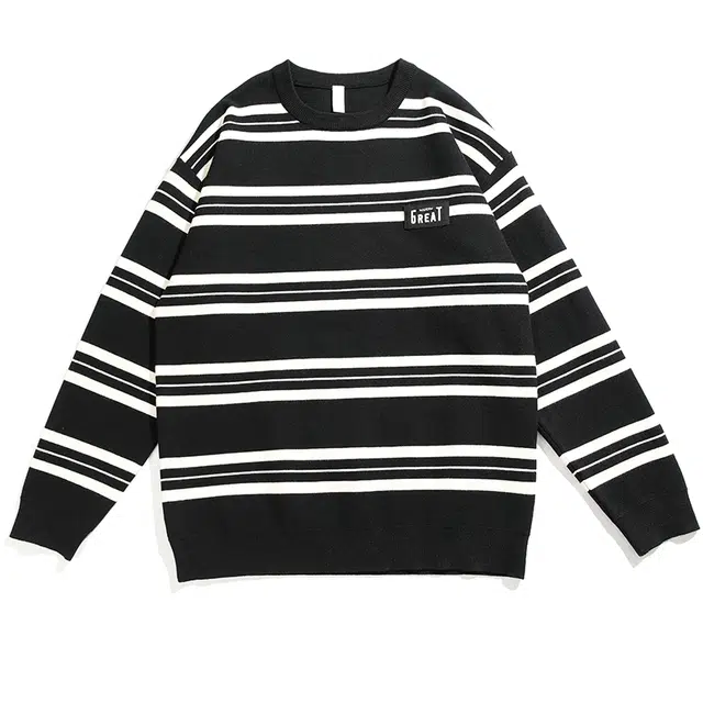 希越 休闲条纹上衣潮流修身长袖打底衫内搭潮牌针织衫 男款