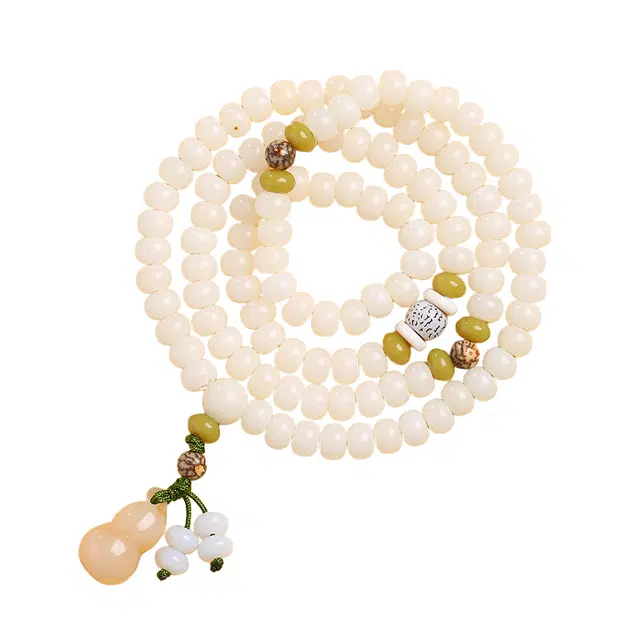 子婳 好运连连富贵吉祥新中式国风国潮白玉菩提子珠串盘玩佛珠手持葫芦多层叠戴文玩小众简约百搭手饰 白玉菩提 手串 男女同款情侣款