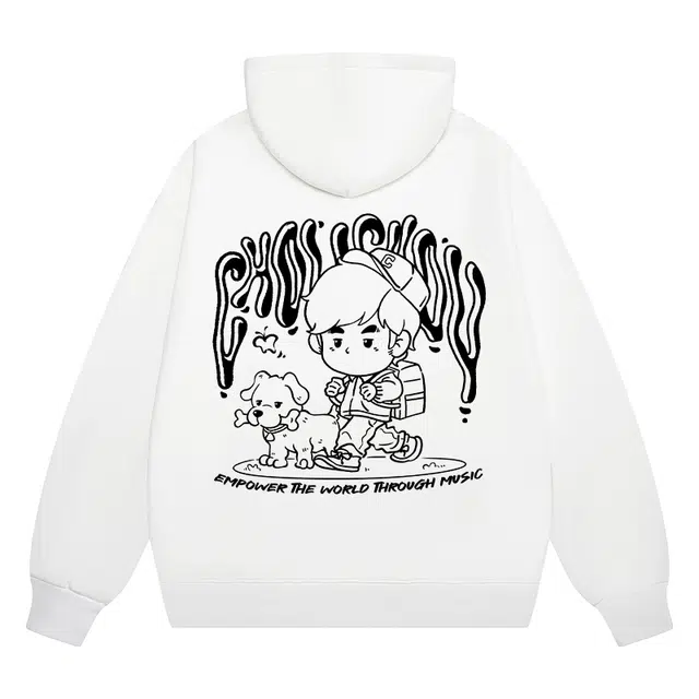 周同学 周杰伦 趣味学院风字母背面印花简约复古美式宽松通勤百搭休闲运动舒适亲肤纯色落肩套头连帽卫衣 男女同款