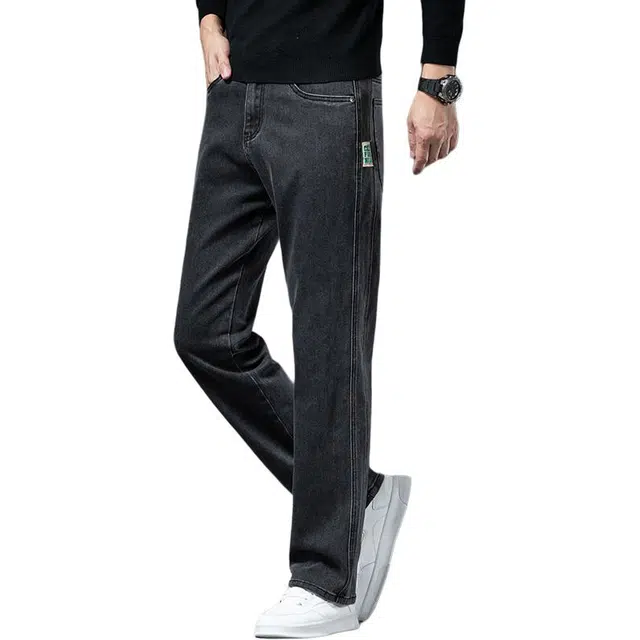 么宁 秋冬季简约百搭轻商务直筒裤舒适透气耐穿耐磨个性时尚运动休闲牛仔裤 男女同款