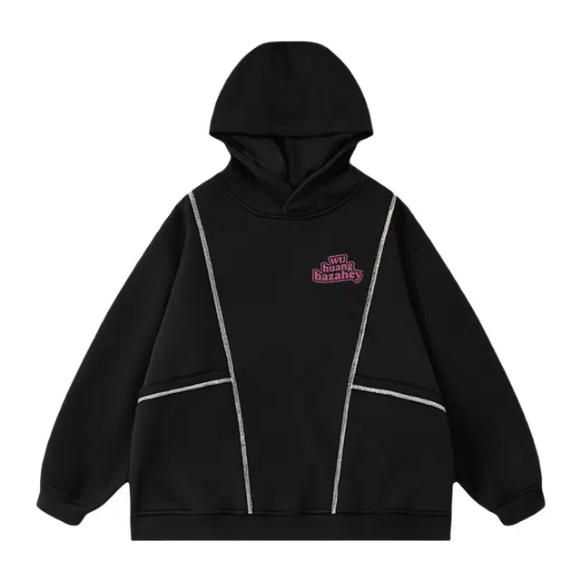 吾皇猫 学院风带帽美式复古简约百搭印花基础款连帽套头上衣舒适透气休闲宽松无性别穿搭长袖卫衣 男女同款