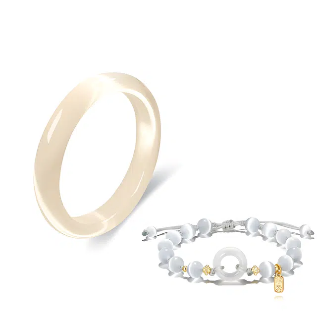 【香槟月光】 京华录 莫比乌斯贵妃镯系列 新中式小众开口可调节古风镯子简约大气百搭本命年礼盒玉镯养人#好运 玻璃猫眼 手镯 女款