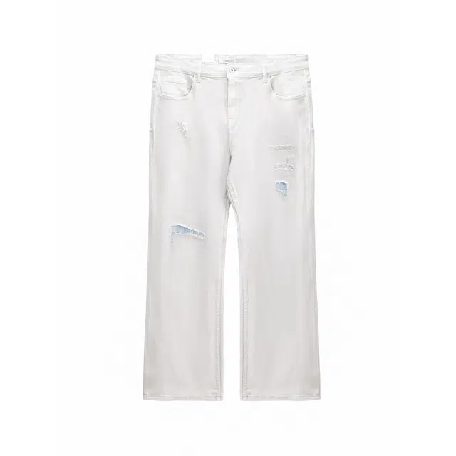 怪兽实验室 时尚潮流不规则破洞补丁拼接设计感精梳全棉弹力牛仔裤 男女同款