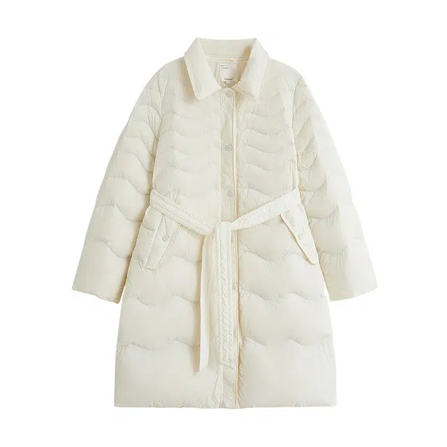 茵曼 休闲翻领波浪纹修身厚实不臃肿小个子中长款宝藏显瘦冬季平价保暖时尚氛围羽绒服 女款