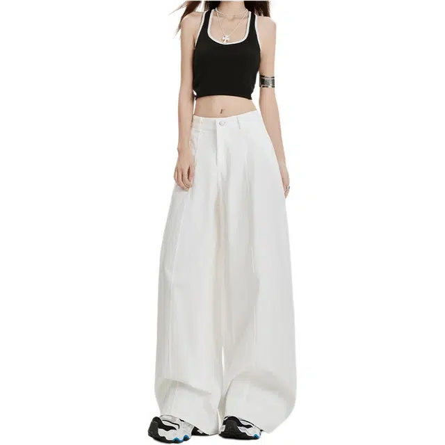 思蓓儿 美式阔腿高腰宽松垂感直筒裤子女 休闲裤 女款