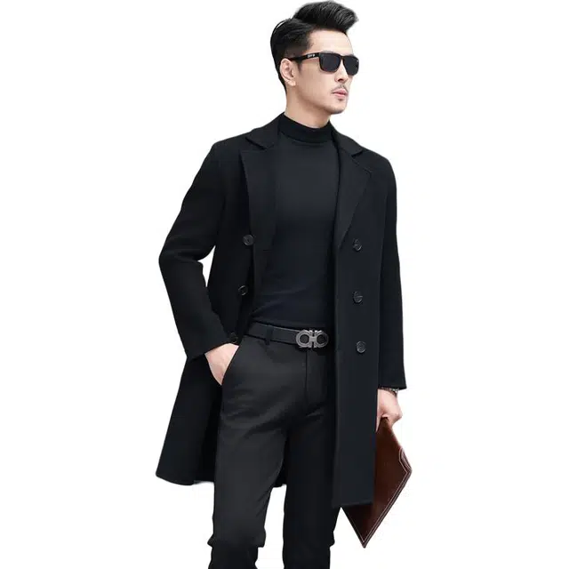 比利斯山羊 双排扣长款毛呢大衣外套 男女同款