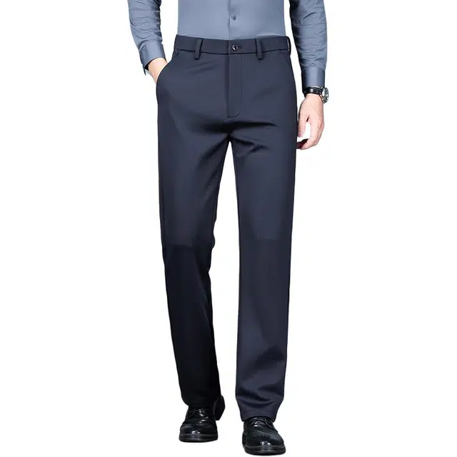 老爷车 含桑蚕丝秋冬厚款高弹轻奢品质保暖舒适纯色宽松直筒轻商务长裤通勤日常男裤子男休闲裤 男款