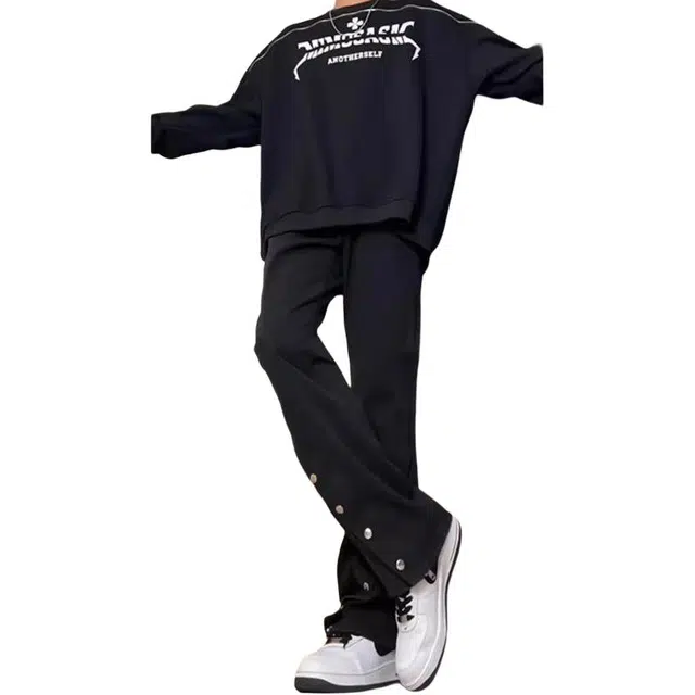 宝米卡 排扣设计感长裤美式高街喇叭裤裤子牛仔裤 男款