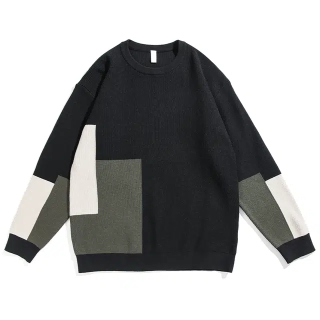 希越 高端美式复古男撞色宽松内搭打底休闲上衣针织衫 男款