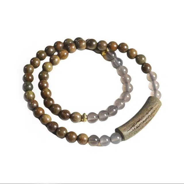 郁馨 双圈叠戴半镯简约典雅国潮复古本命年转运盘玩佛珠手饰 小众设计高级感八方来财时来运转#好运 绿檀 手串 男女同款情侣款