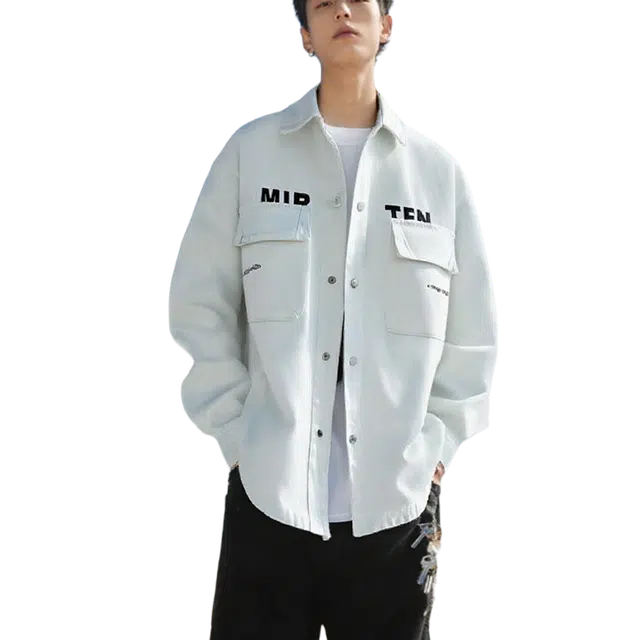 一碗士多 美式复古高街小众百搭简约做旧水洗字母痞帅日常通勤户外徒步宽松舒适个性时尚落肩袖夹克 男女同款