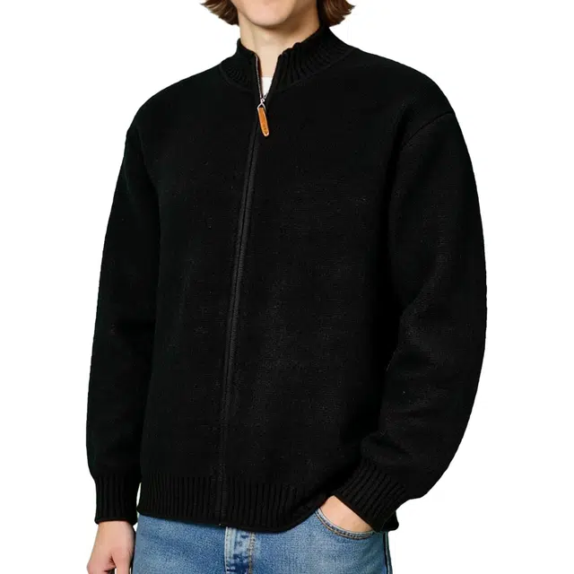 艾梵斯贝 立领高端轻奢美式复古潮流纯色青年学院风日常通勤百搭宽松休闲时尚商务高级感法式慵懒风简约气质拉链开衫毛衣 男款