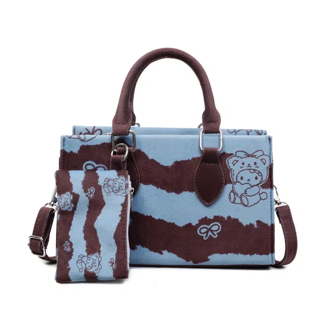 草丛喵喵喵 条纹卡通斜挎包高级感洋气小方包 绒布 单肩手提包 常规 女款 多色