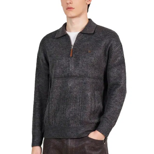 艾梵斯贝 美式复古英伦风简约设计款拉链领高级感日常通勤百搭宽松休闲商务青年质感轻奢职场气质翻领毛衣 男款