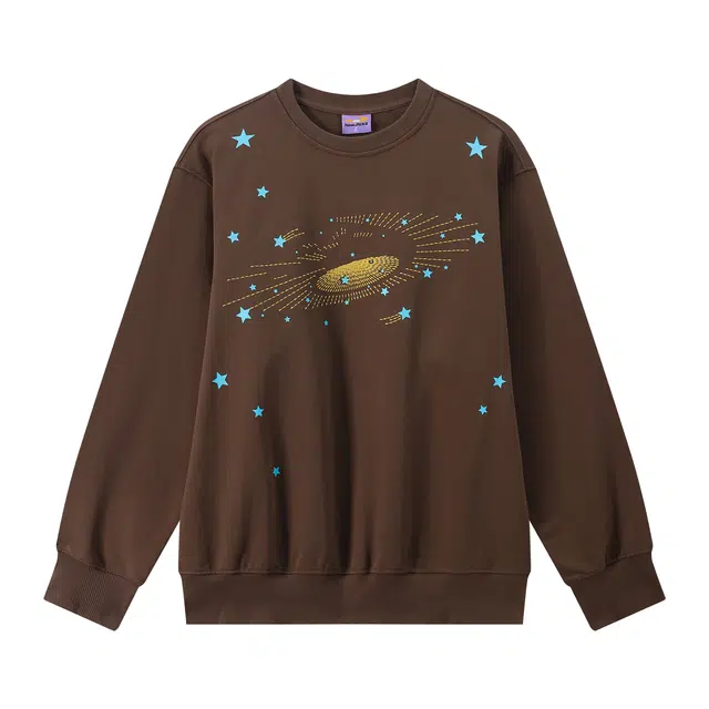 江南先生 高街风趣味恒温暖皮双层绒感粗针星星绣花秋季宽松上衣卫衣 男女同款